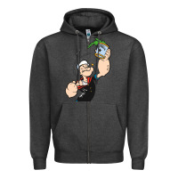 Charcoal Heather Popeye Spinach Retro Mens Funny Zipper Hoodie - artisFamous