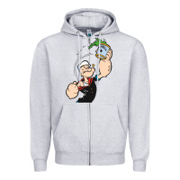 Heather Grey Popeye Spinach Retro Mens Funny Zipper Hoodie - artisFamous