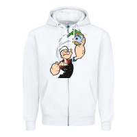 White Popeye Spinach Retro Mens Funny Zipper Hoodie - artisFamous