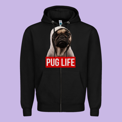 Pug Life Zipper Hoodie Designed By Artisfamous