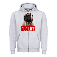 Heather Grey pug life Zipper Hoodie - artisFamous