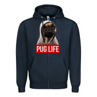 Navy pug life Zipper Hoodie - artisFamous