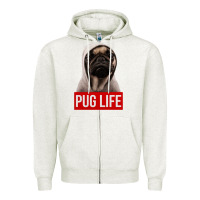 Oatmeal Heather pug life Zipper Hoodie - artisFamous