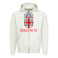 Oatmeal Heather brown university Zipper Hoodie - artisFamous