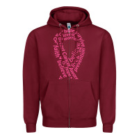 Burgundy Pink Ribbon Zipper Hoodie - artisFamous