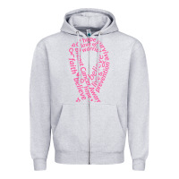 Heather Grey Pink Ribbon Zipper Hoodie - artisFamous