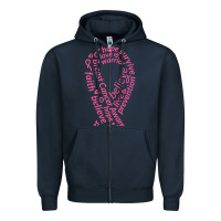 Navy Pink Ribbon Zipper Hoodie - artisFamous