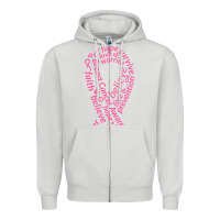 Dove Grey Pink Ribbon Zipper Hoodie - artisFamous