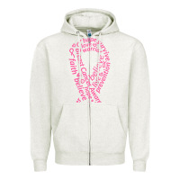 Oatmeal Heather Pink Ribbon Zipper Hoodie - artisFamous