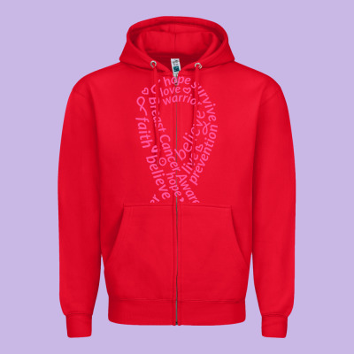 Pink Ribbon Zipper Hoodie Designed By Artisfamous