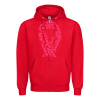 Red Pink Ribbon Zipper Hoodie - artisFamous
