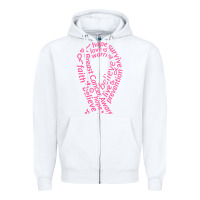 White Pink Ribbon Zipper Hoodie - artisFamous