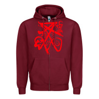 Burgundy lucifer calligraphy 2 Zipper Hoodie - artisFamous