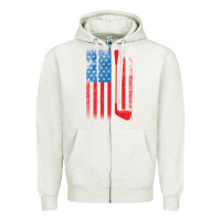 Oatmeal Heather Golf with USA Flag Zipper Hoodie - artisFamous