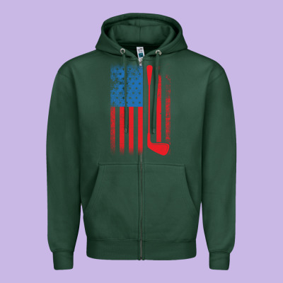 Golf With Usa Flag Zipper Hoodie Designed By Artisfamous