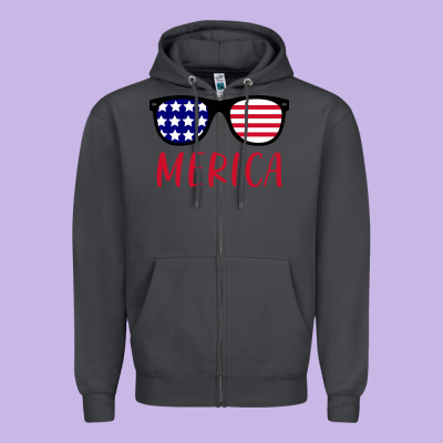 Merica Usa Flag Sunglasses 4th Of July Zipper Hoodie Designed By Artisfamous