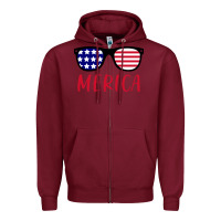 Burgundy Merica Usa Flag Sunglasses 4th Of July Zipper Hoodie - artisFamous