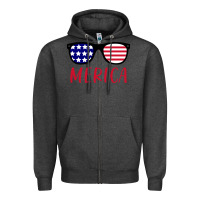Charcoal Heather Merica Usa Flag Sunglasses 4th Of July Zipper Hoodie - artisFamous