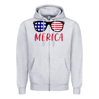 Heather Grey Merica Usa Flag Sunglasses 4th Of July Zipper Hoodie - artisFamous