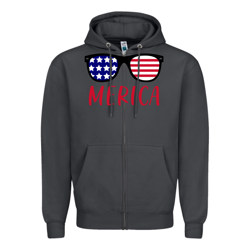 Merica Usa Flag Sunglasses 4th Of July Zipper Hoodie by artisFamous | Teevron