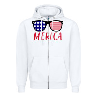 White Merica Usa Flag Sunglasses 4th Of July Zipper Hoodie - artisFamous