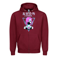 Burgundy antisocial wave anime Zipper Hoodie - artisFamous