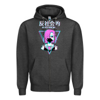 Charcoal Heather antisocial wave anime Zipper Hoodie - artisFamous