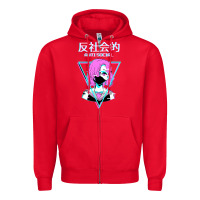 Red antisocial wave anime Zipper Hoodie - artisFamous