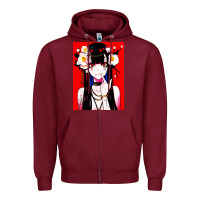 Burgundy anime girl japanese Zipper Hoodie - artisFamous