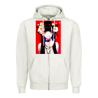 Oatmeal Heather anime girl japanese Zipper Hoodie - artisFamous