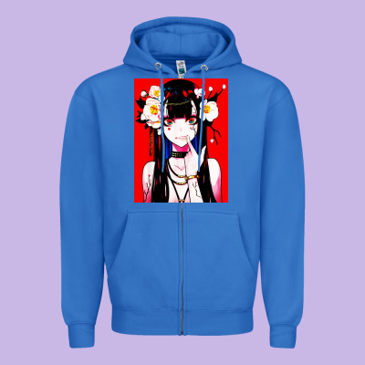 Anime Girl Japanese Zipper Hoodie Designed By Artisfamous