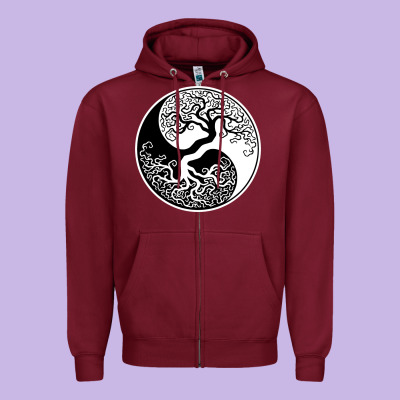 Tree Of Life Yin Yang Zipper Hoodie Designed By Artisfamous