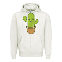Oatmeal Heather happy cactus hug me please Zipper Hoodie - artisFamous