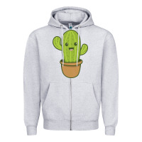 Heather Grey happy cactus hug me please Zipper Hoodie - artisFamous