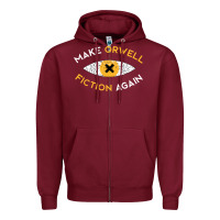 Burgundy make orwell fiction again Zipper Hoodie - artisFamous