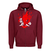 Burgundy cyberpunk 2077 Zipper Hoodie - artisFamous
