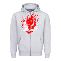 Heather Grey cyberpunk 2077 Zipper Hoodie - artisFamous
