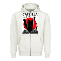 Oatmeal Heather vintage catzilla japanese sunset style Zipper Hoodie - artisFamous