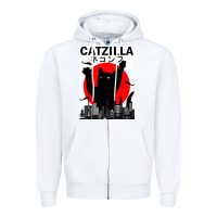White vintage catzilla japanese sunset style Zipper Hoodie - artisFamous