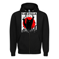 Black vintage catzilla japanese sunset style Zipper Hoodie - artisFamous