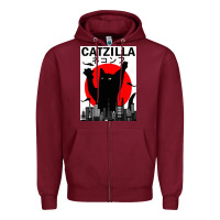 Burgundy vintage catzilla japanese sunset style Zipper Hoodie - artisFamous