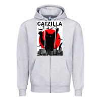 Heather Grey vintage catzilla japanese sunset style Zipper Hoodie - artisFamous