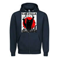 Navy vintage catzilla japanese sunset style Zipper Hoodie - artisFamous