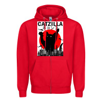 Red vintage catzilla japanese sunset style Zipper Hoodie - artisFamous