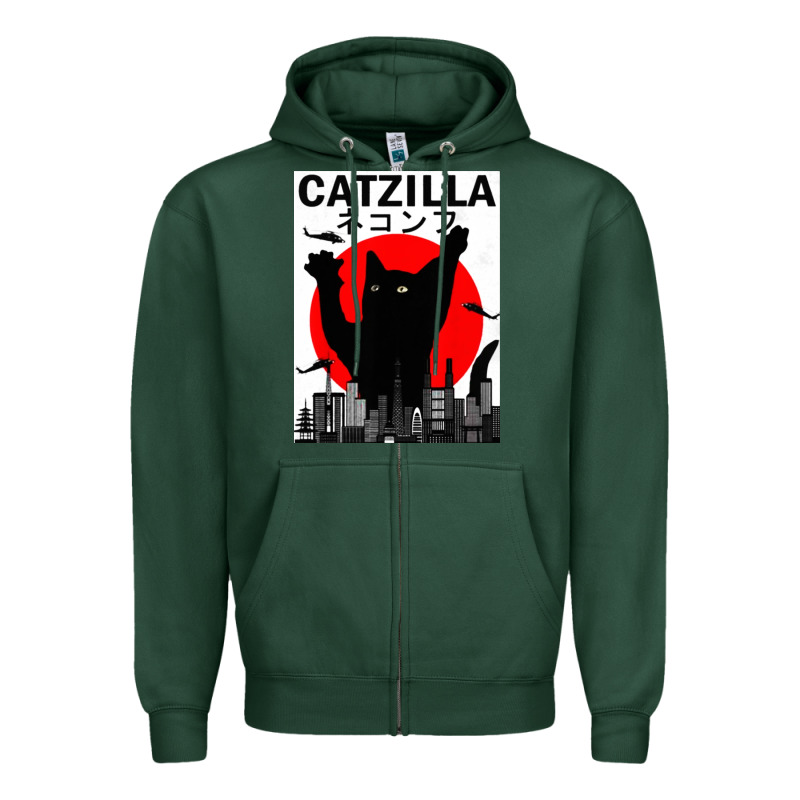 Vintage Catzilla Japanese Sunset Style Zipper Hoodie by artisFamous | Teevron