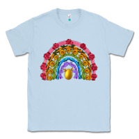 Dusty Blue easter and spring with flowers carrots butterfly and sunflower rainbow Classic Tee - Artiststas