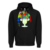 Black parrots drinking margarita hawaiian Zipper Hoodie - artisFamous