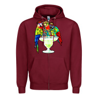Burgundy parrots drinking margarita hawaiian Zipper Hoodie - artisFamous