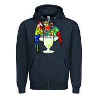 Navy parrots drinking margarita hawaiian Zipper Hoodie - artisFamous
