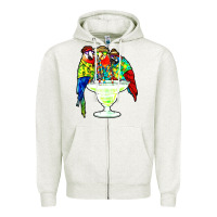 Oatmeal Heather parrots drinking margarita hawaiian Zipper Hoodie - artisFamous